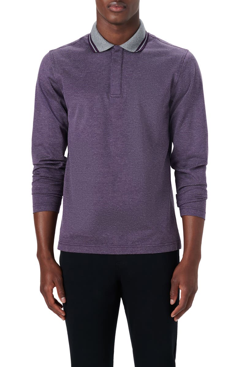 Bugatchi OoohCotton<sup>®</sup> Bird's Eye Long Sleeve Shirt, Main, color, Plum