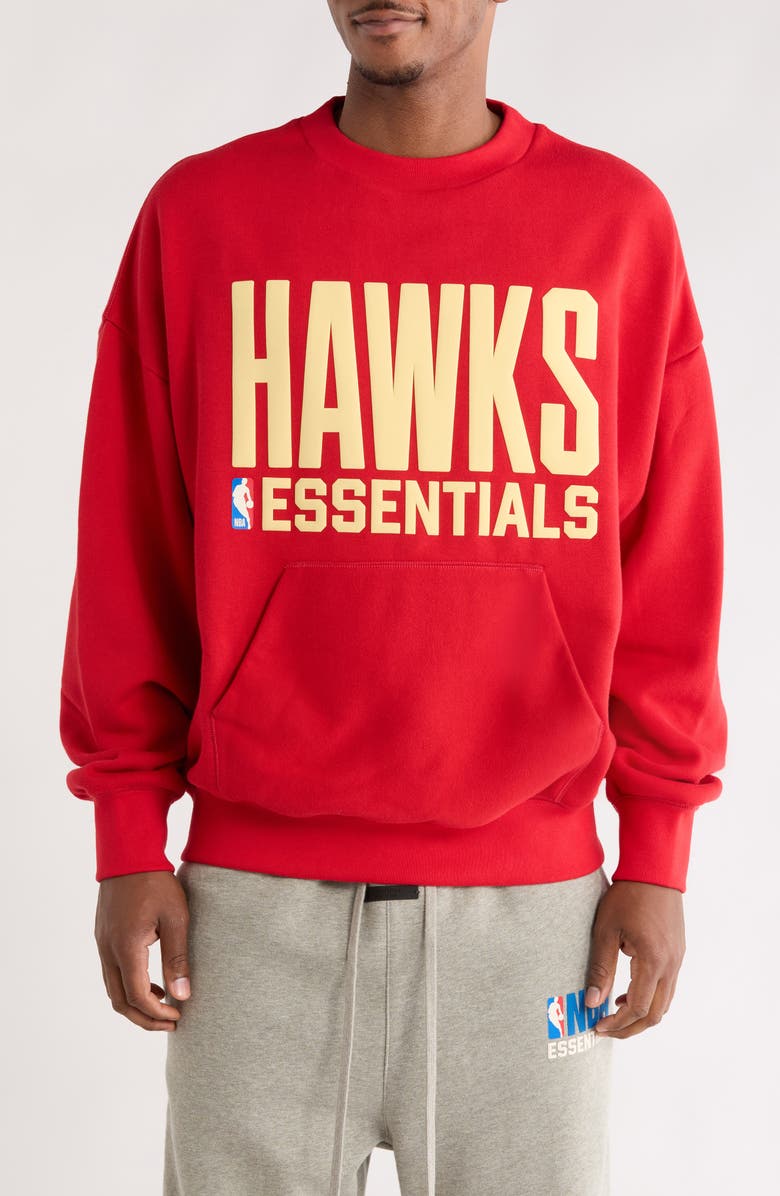 Fear of God Essentials x NBA Hawks Sport Fit Crewneck Sweatshirt, Main, color, Red