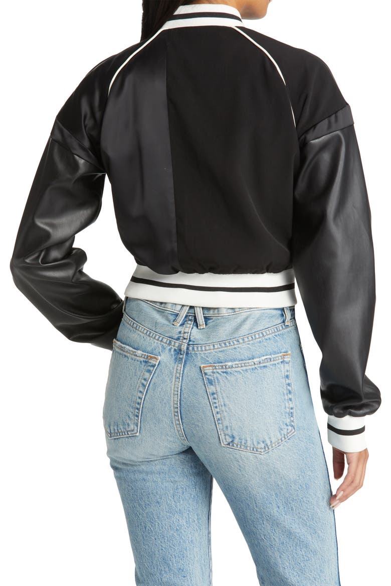 Mixed Media Bomber Jacket, Alternate, color, BLACK