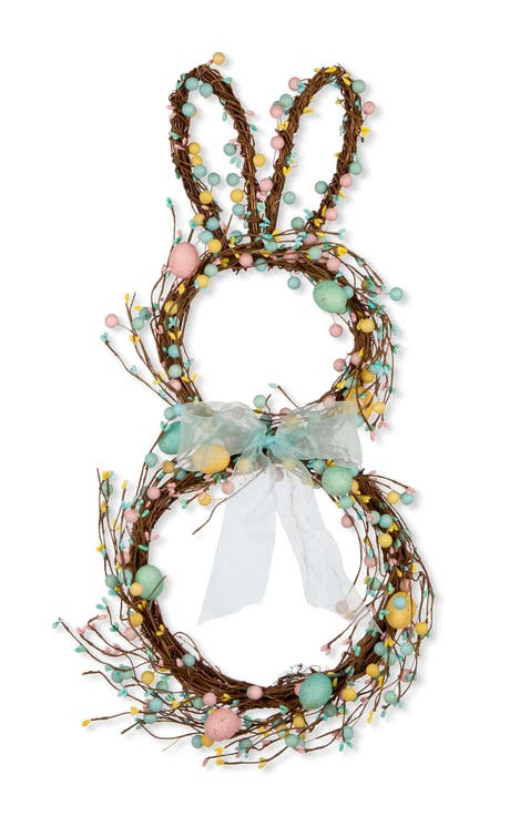 Easter Bunny Shaped Wreath with Eggs & Satin Ribbon Bow