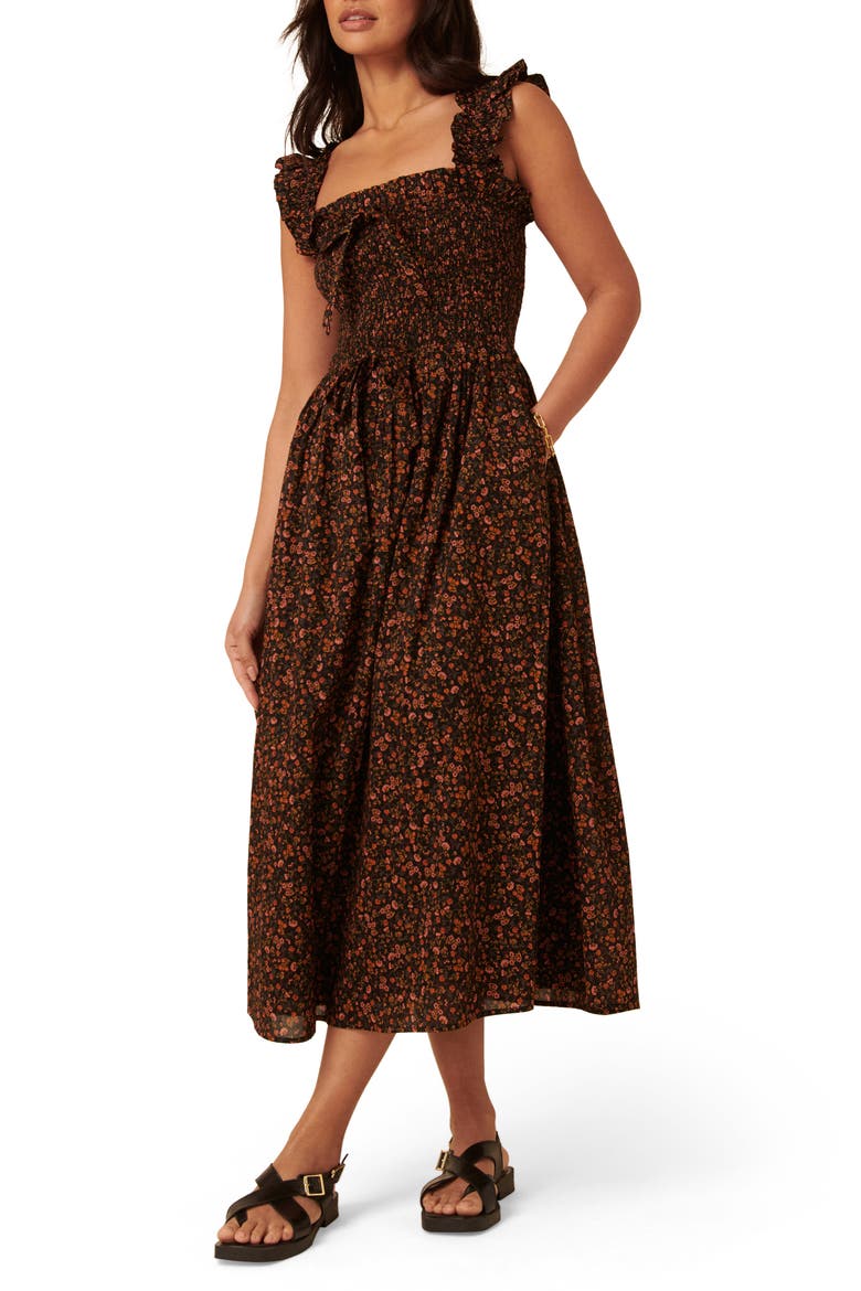 Christina Floral Organic Cotton Midi Sundress, Alternate, color, BLACK FLORAL MULTI