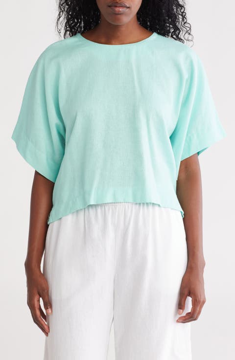 Boxy Short Sleeve Linen Blend Top