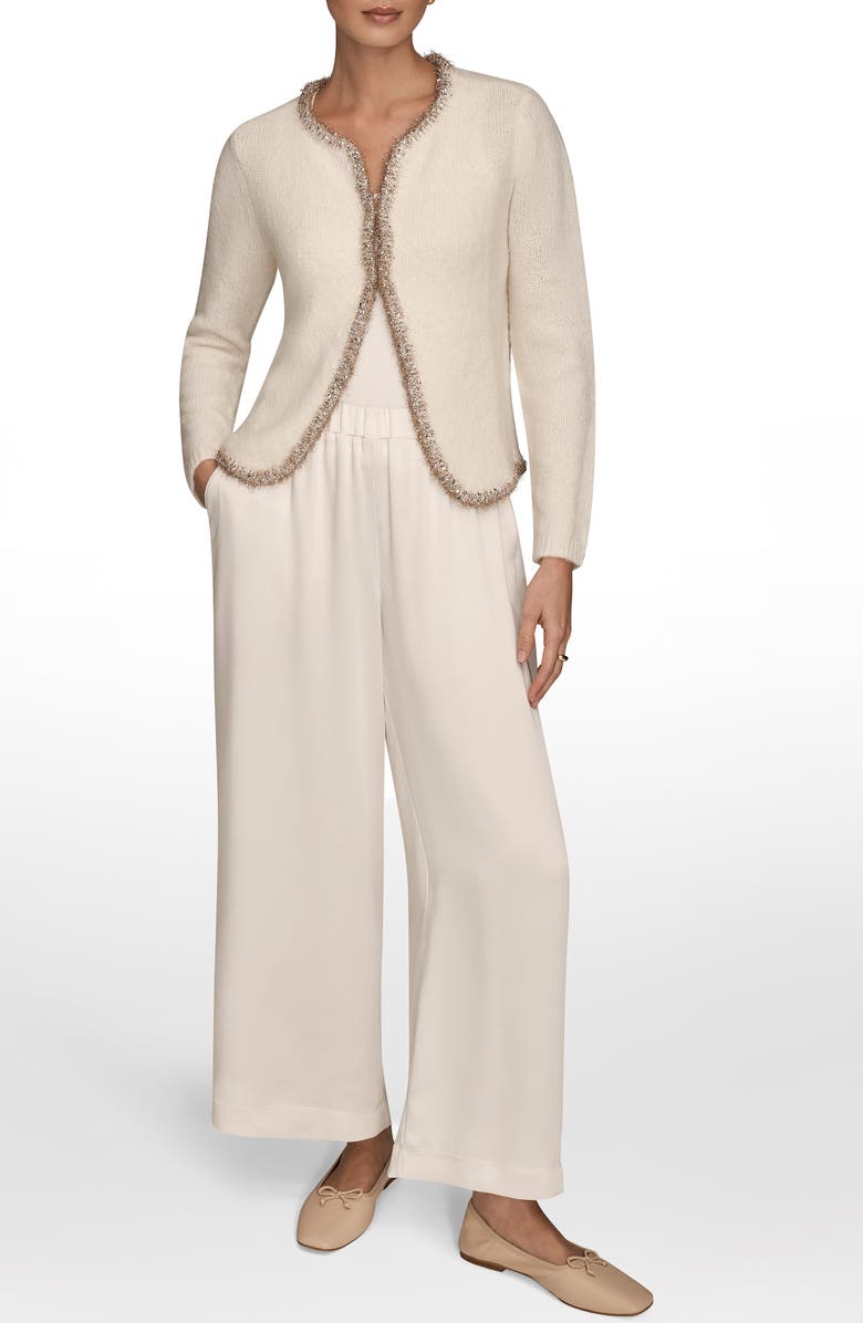 Donna Karan New York Metallic Trim Cardigan, Alternate, color, Cream