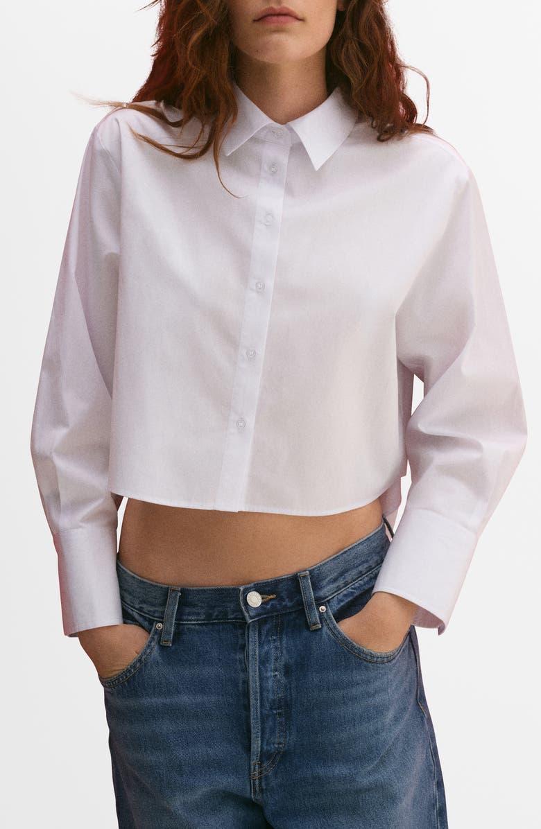 MANGO Caro Crop Button-Up Shirt, Main, color,
