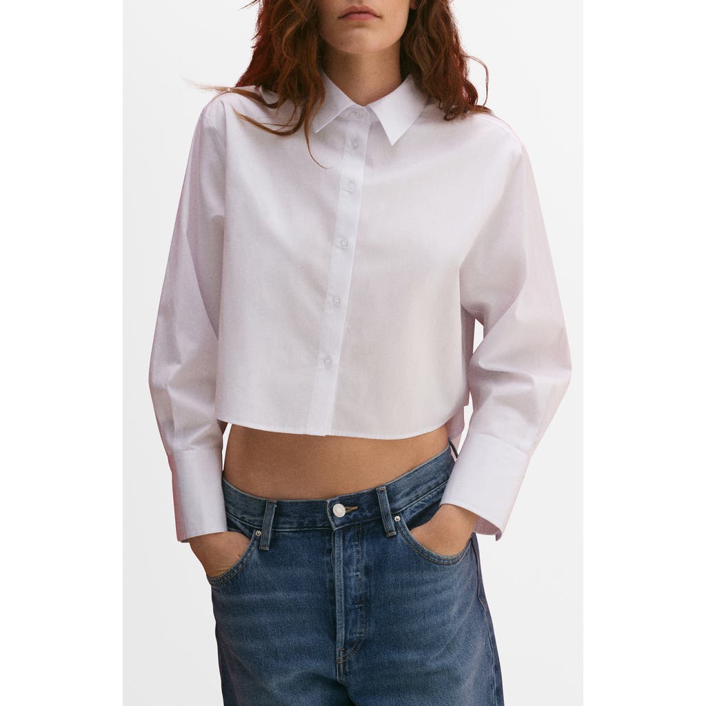 MANGO MANGO CARO CROP BUTTON-UP SHIRT