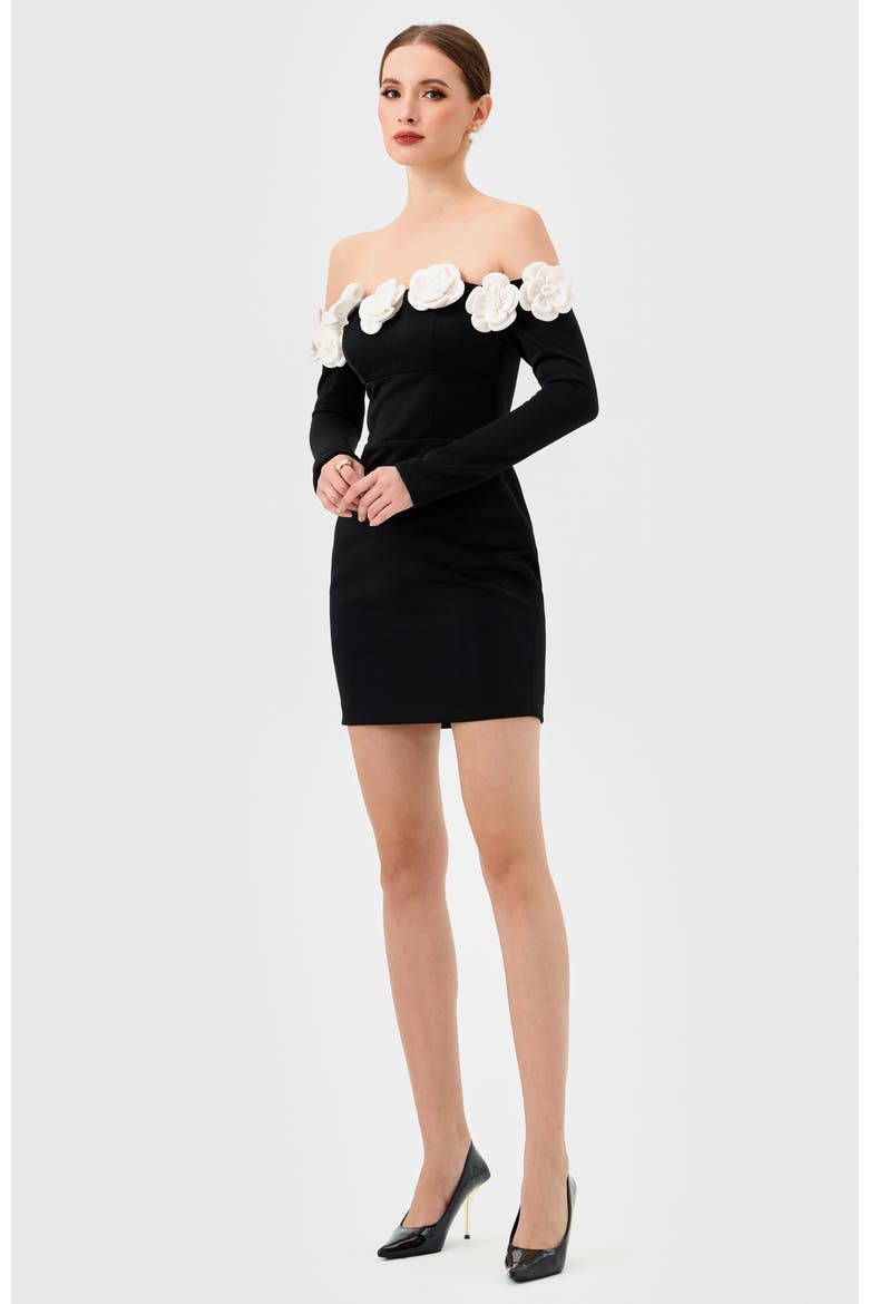Danna Long Sleeve Mini, Alternate, color, BLACK/WHITE FLOWER
