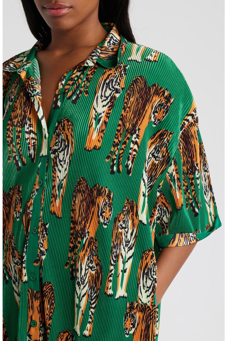 So Far So Good Oversize Plissé Shirt Dress, Alternate, color, GREEN