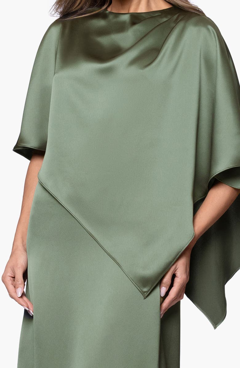 Xscape Evenings Overlay Detail Satin Gown, Alternate, color, Olive