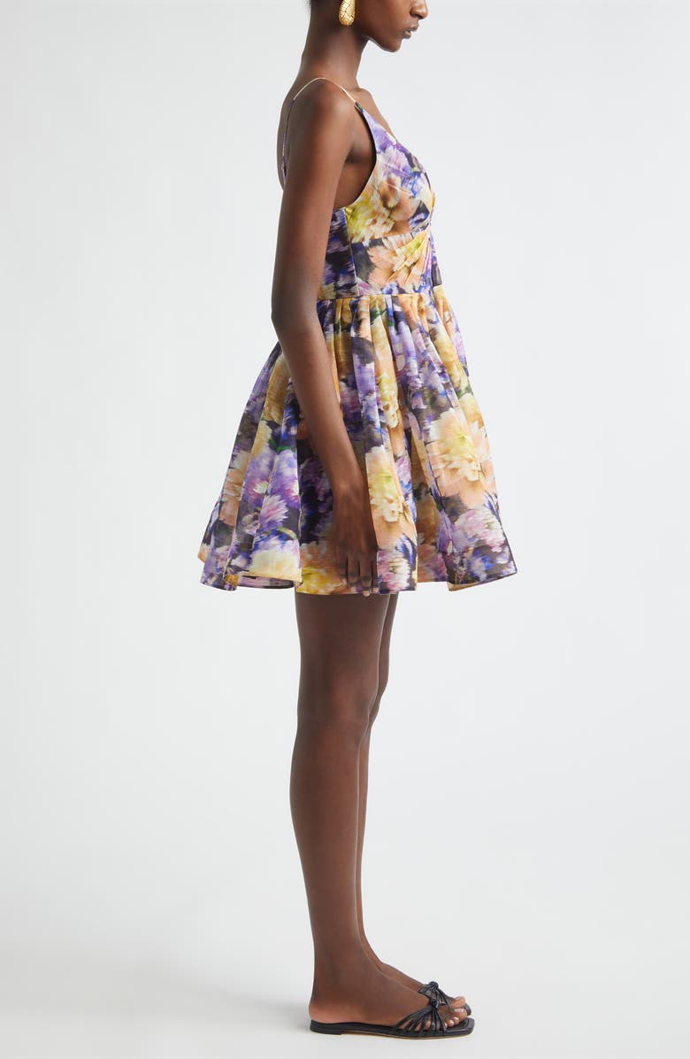 Zimmermann Luna Floral Plunge Neck Linen & Silk Minidress, Alternate, color, Navy Dahlia