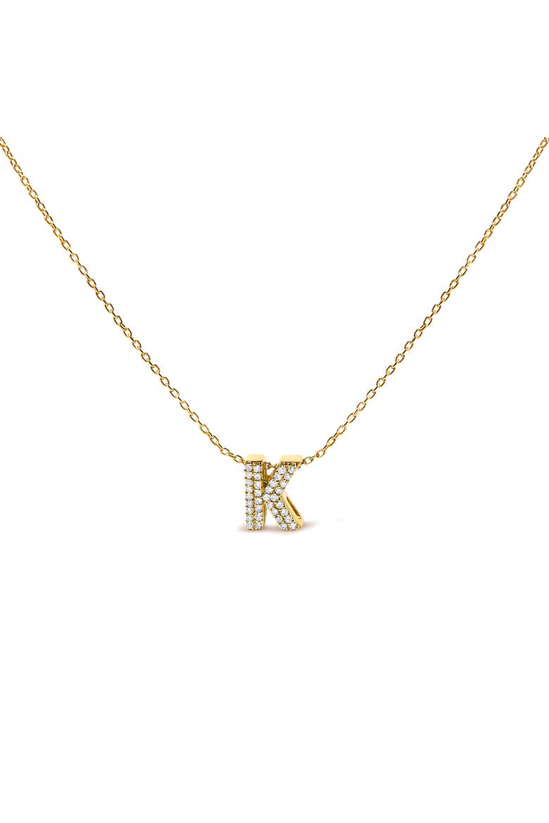10K Gold Diamond Accent "A-Z" Initial Bubble Pendant Necklace, Main, color, Yellow | K