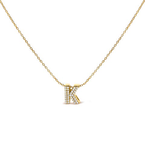 10K Gold Diamond Accent "A-Z" Initial Bubble Pendant Necklace