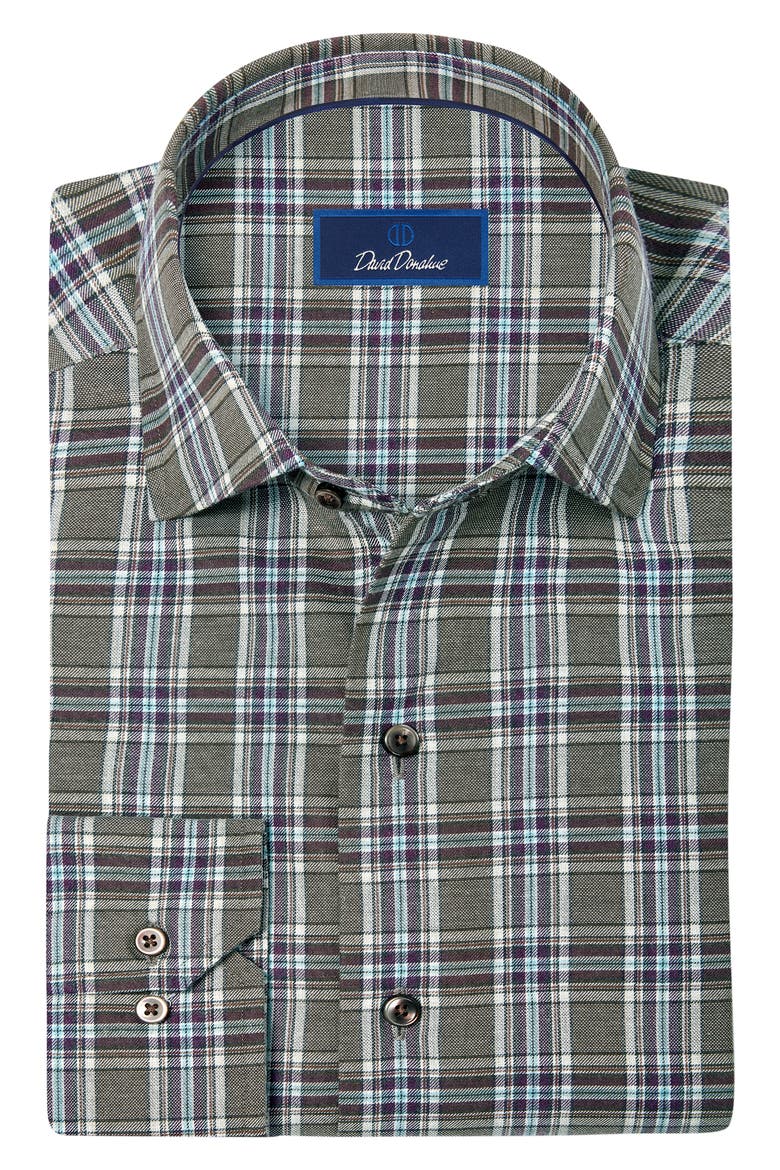 Plaid Cotton Sport Shirt, Alternate, color, OLIVE/ MULTI