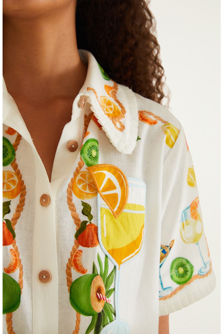 Biricutico Scarf Print Short Sleeve Linen Shirt, Alternate, color, BIRICUTICO SCARF OFF