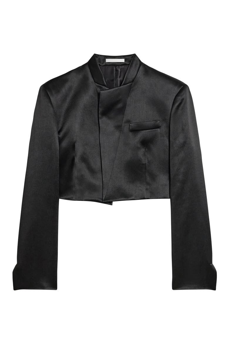Crop Satin Blazer, Alternate, color, BLACK