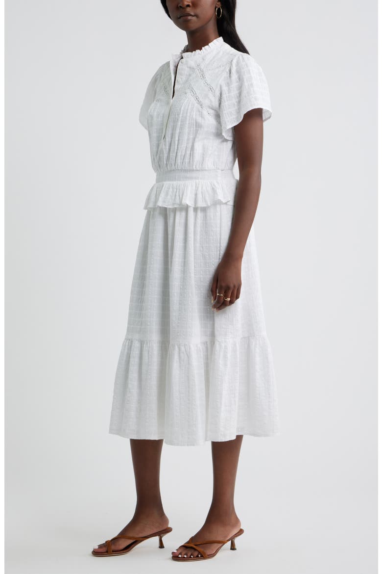 Lace Trim Peplum Midi Dress, Alternate, color, WHITE