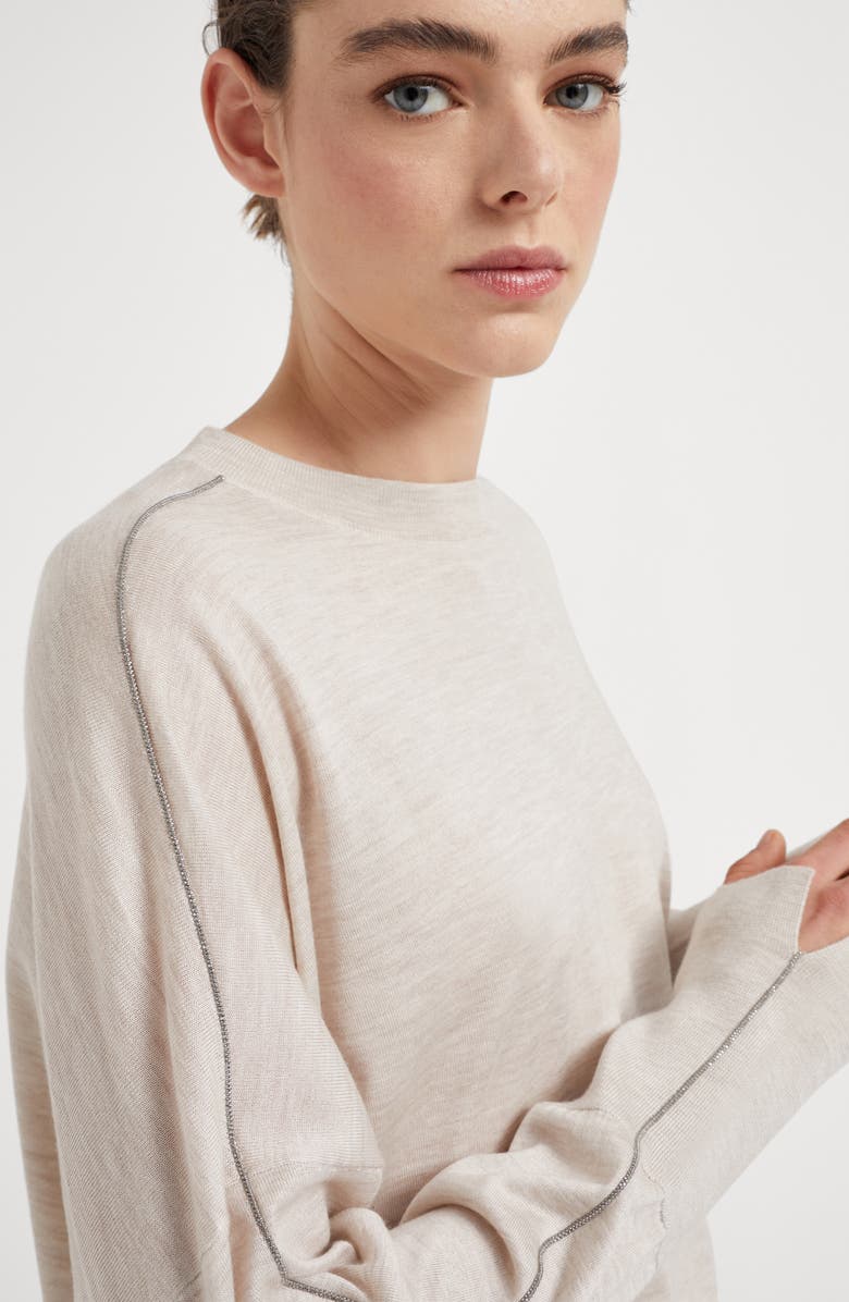 Brunello Cucinelli Cashmere and silk sweater with shiny sleeve trim, Alternate, color, 