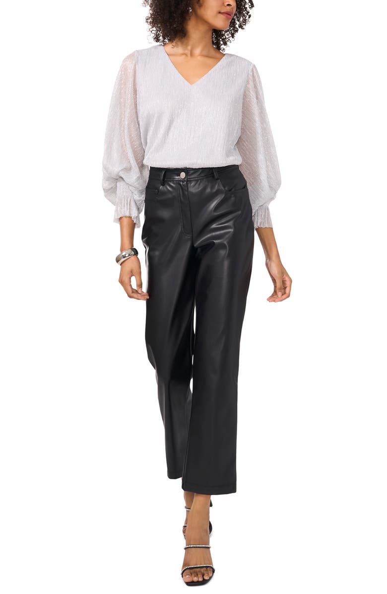 Vince Camuto Metallic Blouson V-Neck Top, Alternate, color, Silver