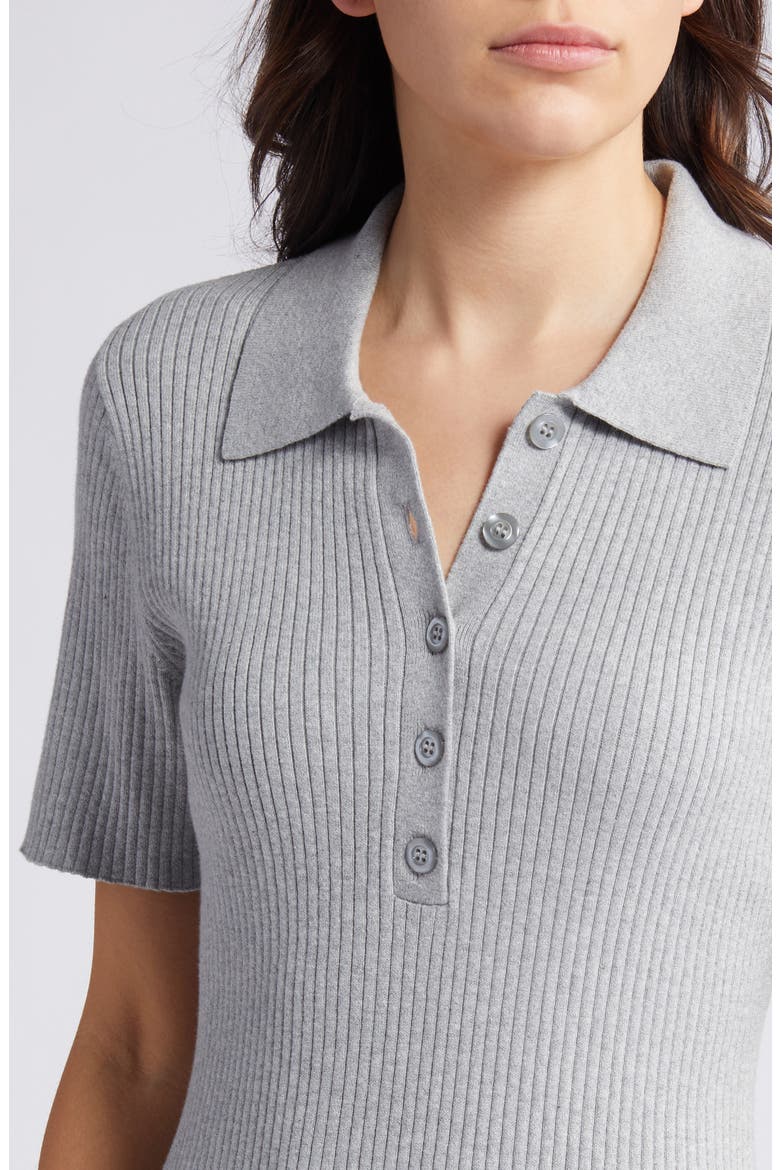Polo Rib Cotton Blend Sweater Dress, Alternate, color, GREY HEATHER