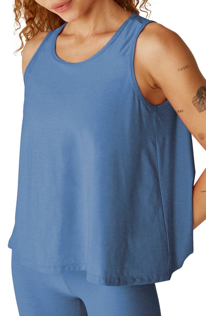 Beyond Yoga Featherweight Flutter Tank, Alternate, color, Sky Blue Heather