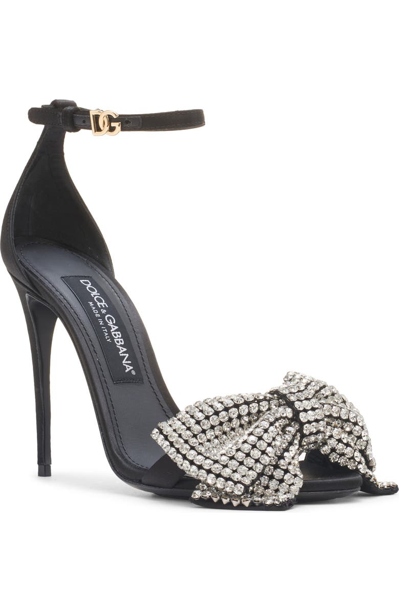 Dolce&Gabbana Keira Crystal Embellished Bow Ankle Strap Sandal, Main, color, 8S488 Nero/ Crystal