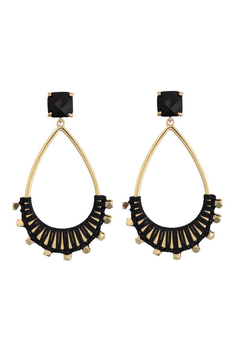 Crystal Wrapped Teardrop Earrings, Main, color, BLACK