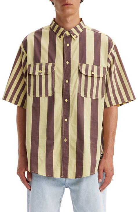 Skateboarding Oversize Stripe Short Sleeve Button-Down Shirt