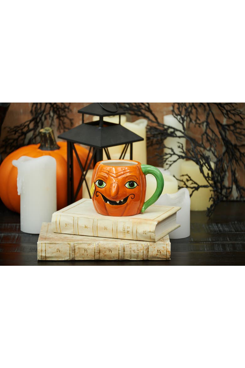 30 oz Gilbert Pumpkin Halloween Joe Spencer Gathered Traditions Ceramic Mug, Alternate, color, Orange