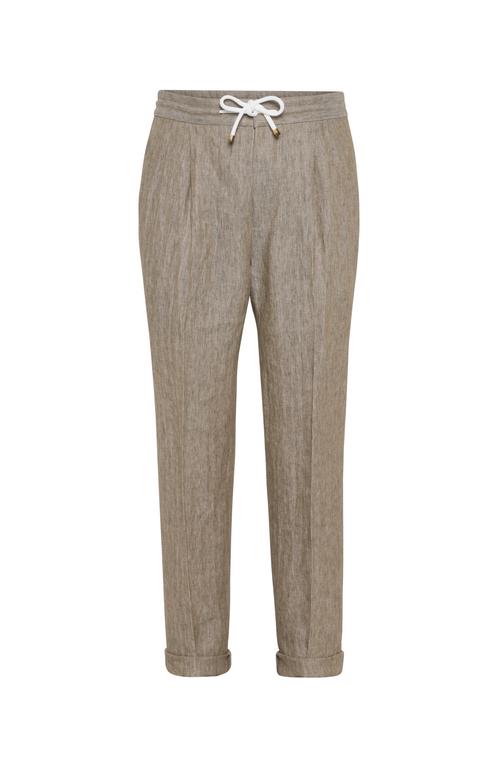 Brunello Cucinelli Trousers With Double Pleats And Drawstring In Bark