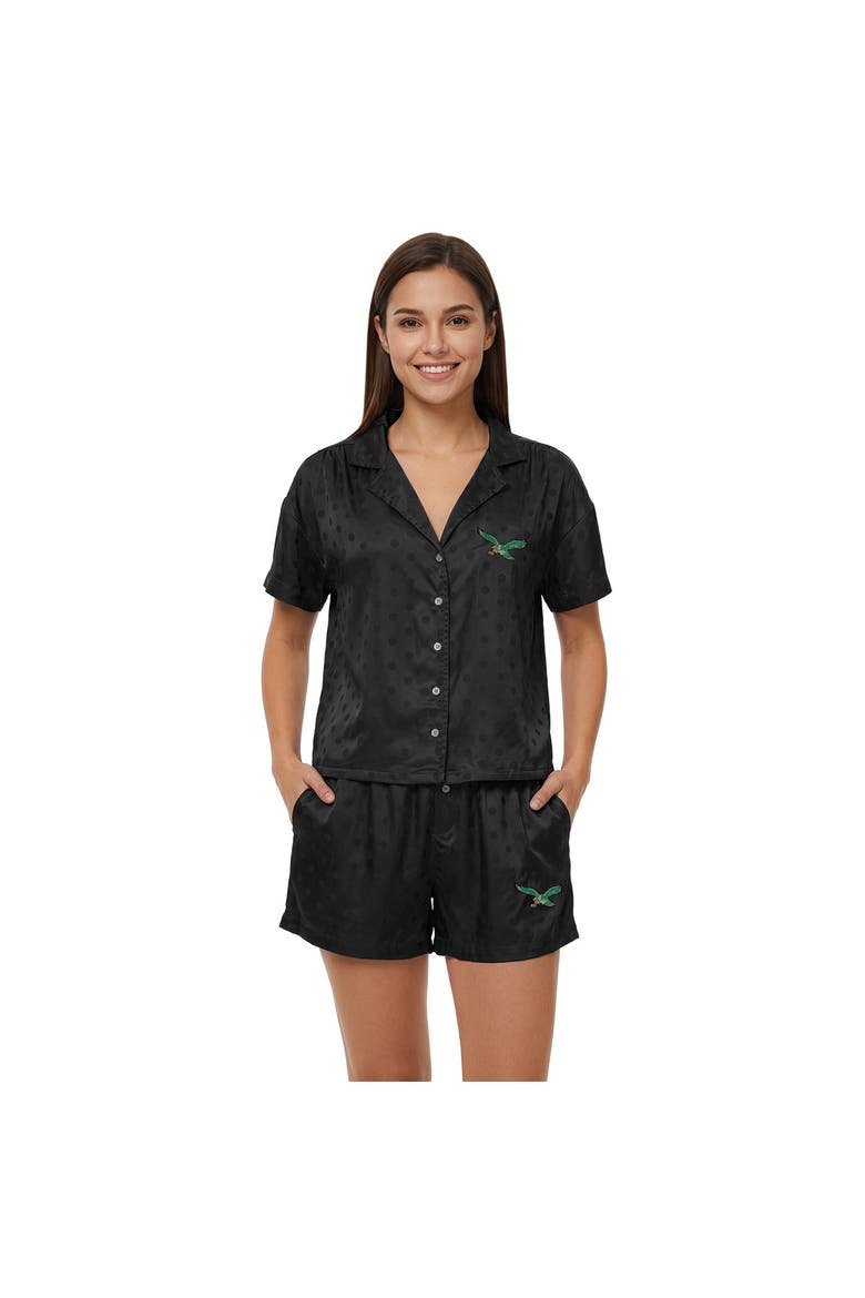 Women's Concepts Sport  Black Philadelphia Eagles Wink Dot Satin Jacquard Sleep Set, Main, color, Black