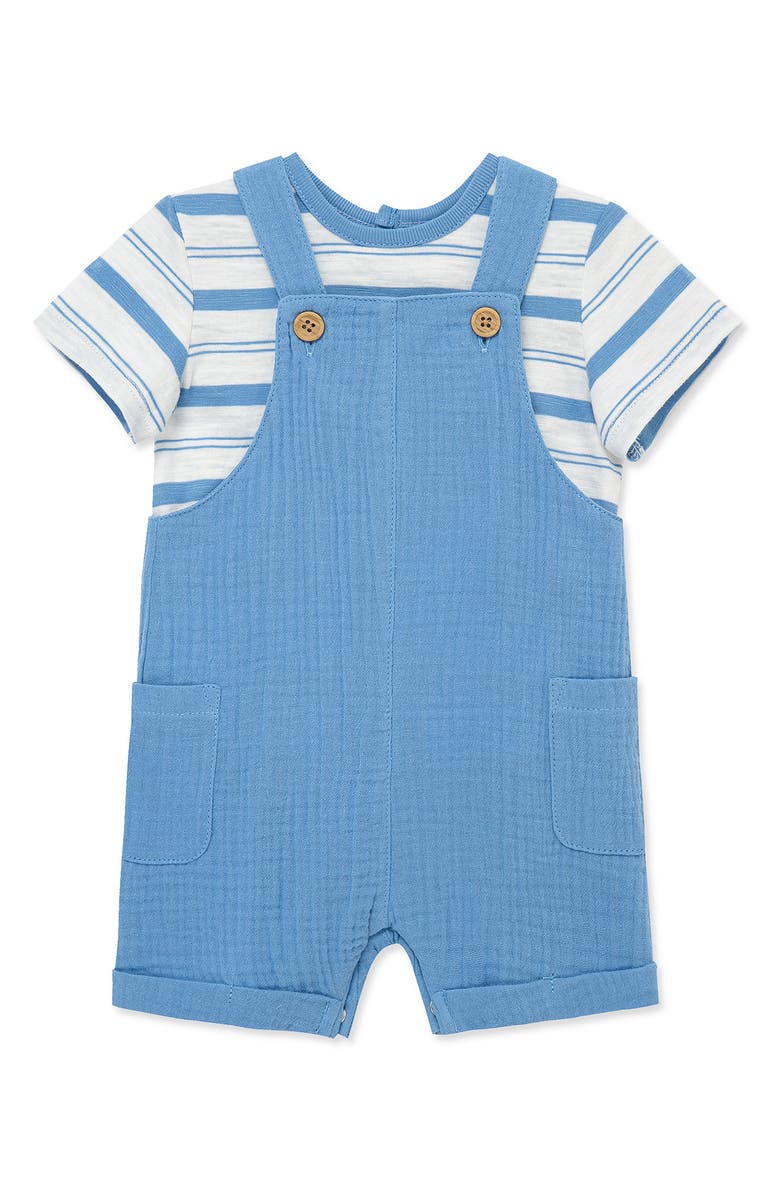 Little Me Stripe T-Shirt & Shortall Set, Alternate, color, Blue