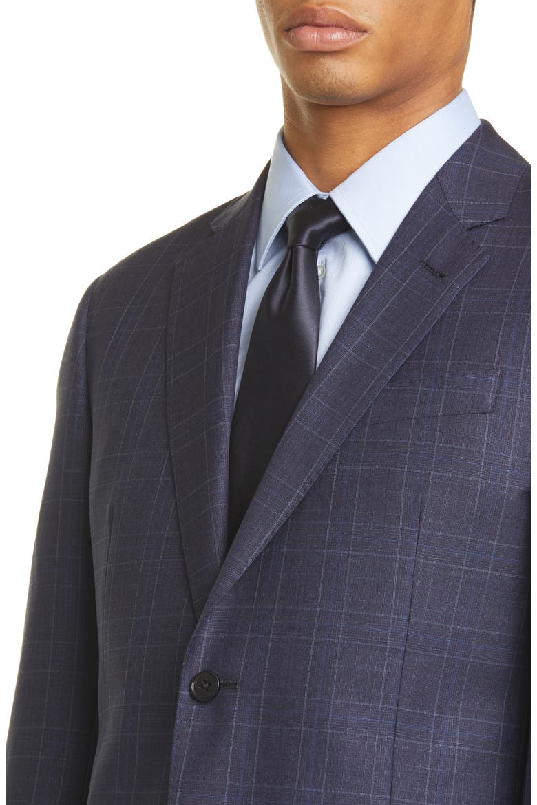 G Line Trim Fit Plaid Wool Blend Suit, Alternate, color, NAVY