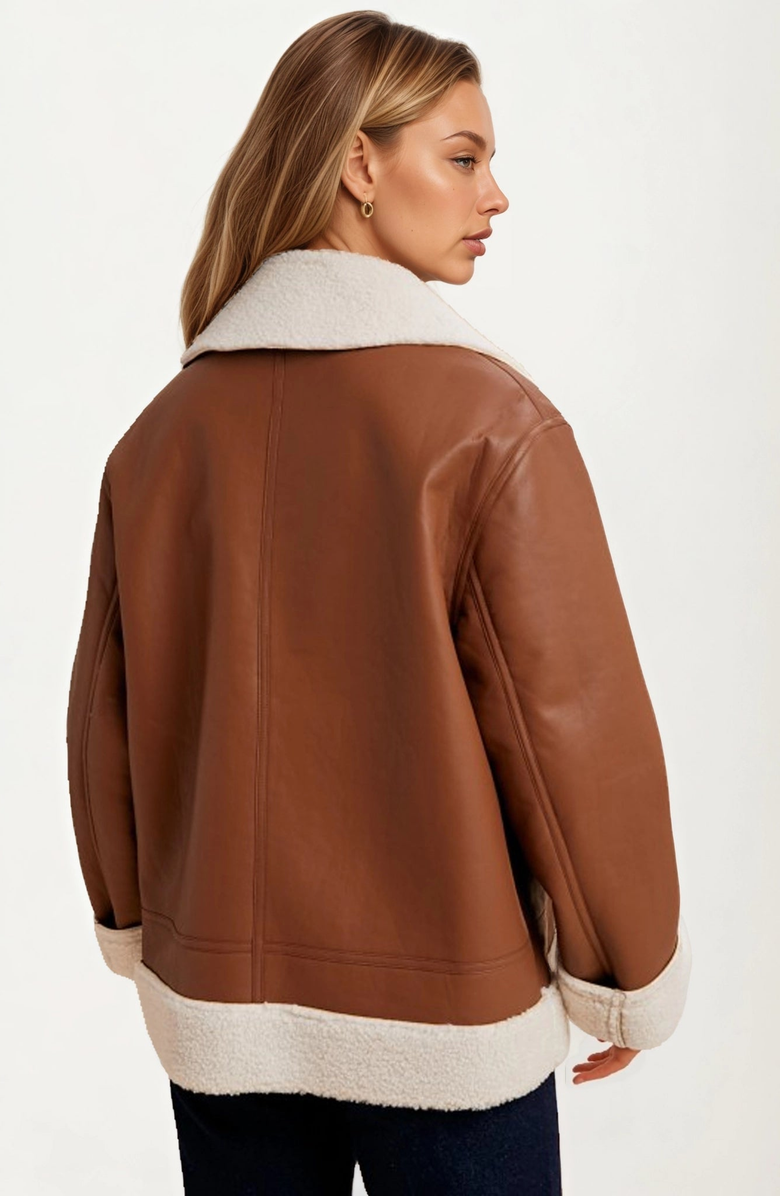 Knit and Lounge Faux Shearling Trim Moto Jacket, Alternate, color, 