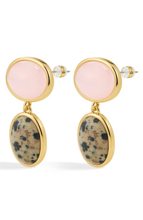 Rose Quartz & Dalmatian Jasper Drop Earrings