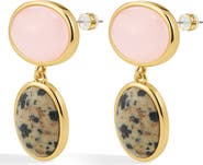 Luv AJ Rose Quartz & Dalmatian Jasper Drop Earrings