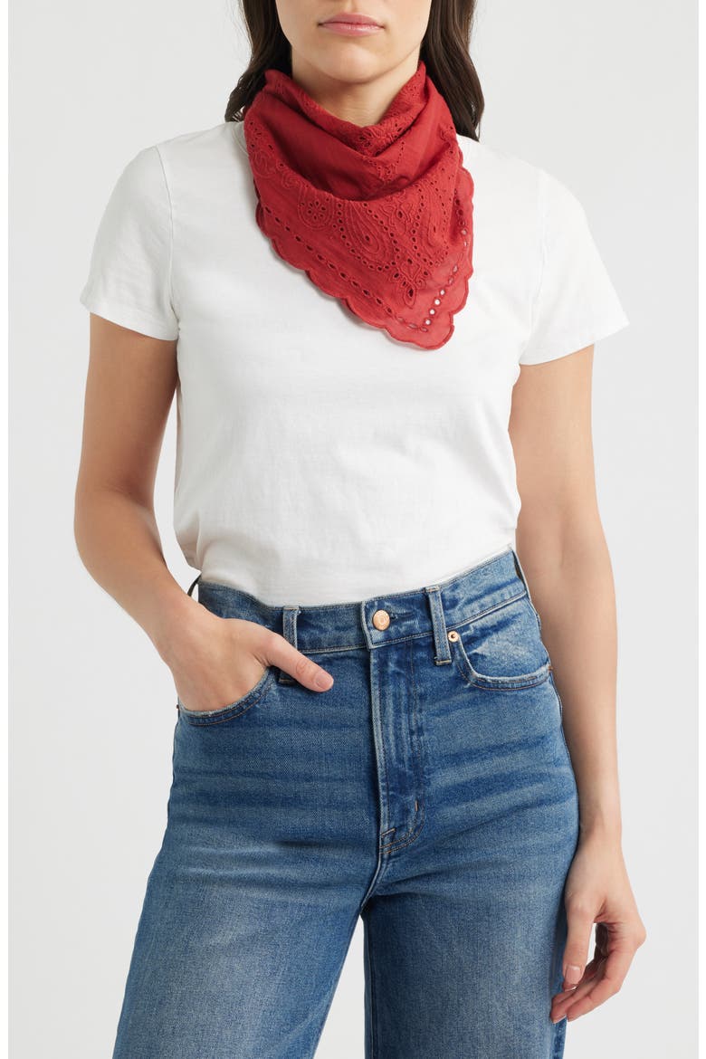 Embroidered Floral Eyelet Organic Cotton Bandana, Main, color, BANDANA EYELET CHILLI PEPPER