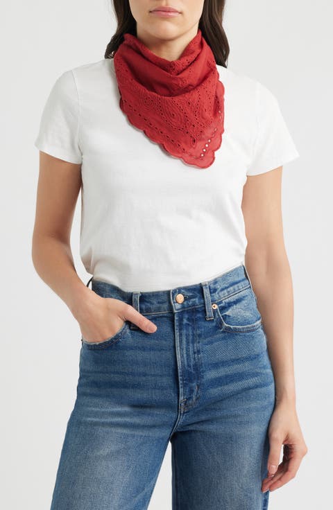 Embroidered Floral Eyelet Organic Cotton Bandana