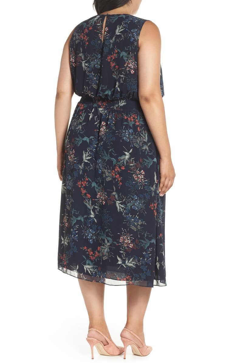 Vince Camuto Garden Floral Smocked Waist Midi Dress, Alternate, color, 