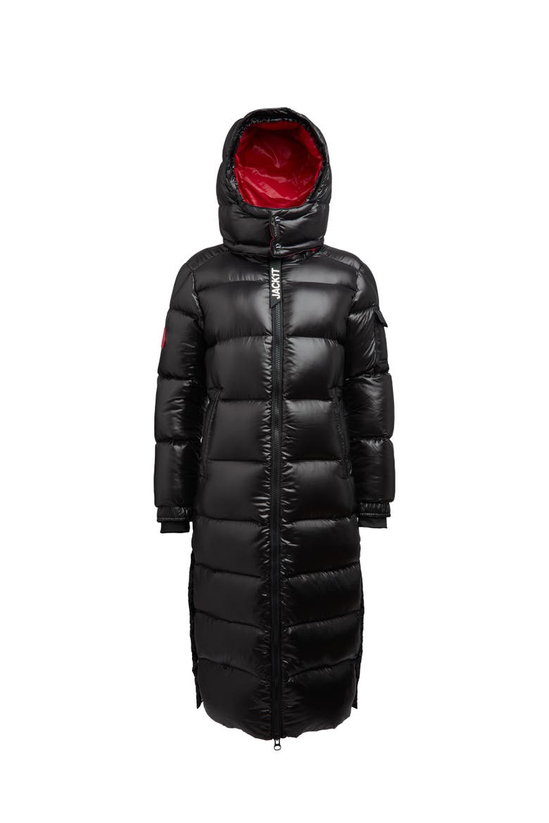High Collar Maxi Puffer Coat, Alternate, color, Black