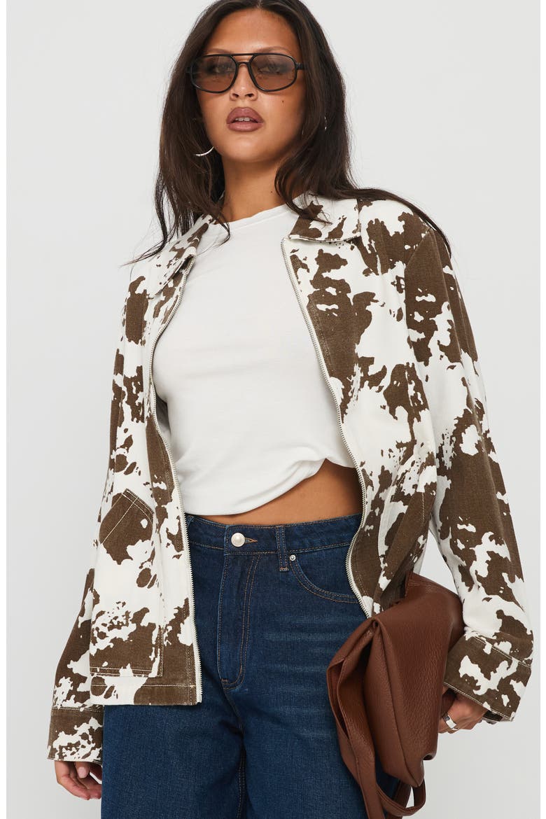 Another Life Zip Through Cow Print Jacket, Alternate, color, ANIMAL