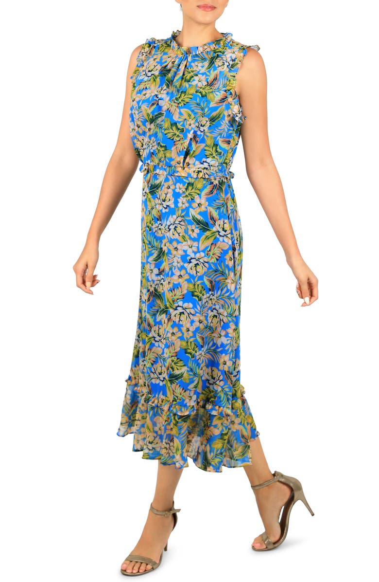 Julia Jordan Floral Print Ruffle Midi Dress, Alternate, color, 