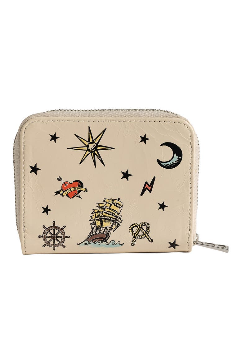 Mini ZV Tattoo Leather Zip Around Wallet, Alternate, color, FLASH