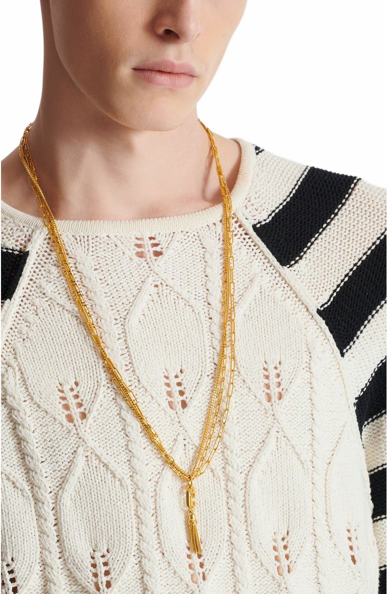 Balmain Sync Golden Brass Long Necklace, Alternate, color, Gold
