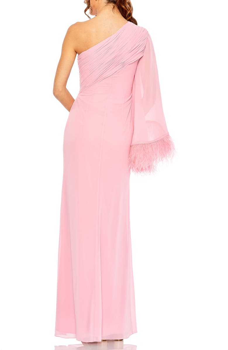 Mac Duggal Feather Cuff One Shoulder Ruched Gown, Alternate, color, Rose