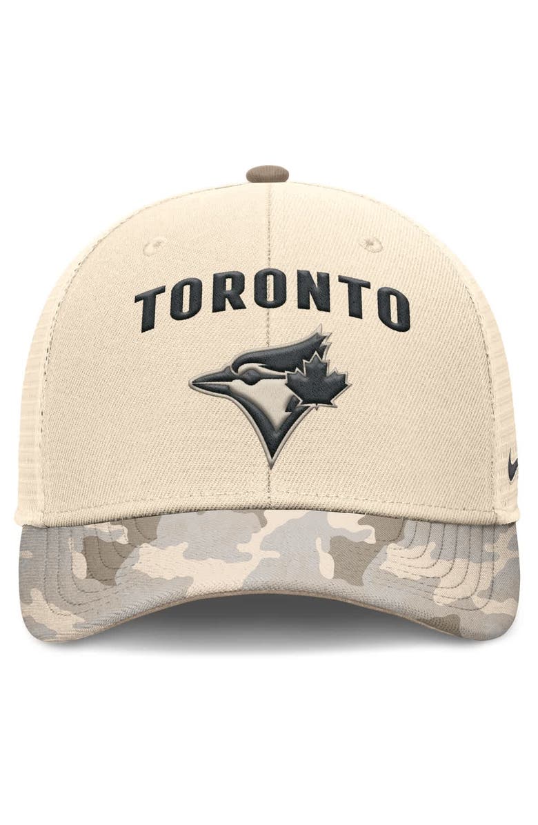 Nike Men's Nike Natural Toronto Blue Jays Camo Natural Pack Rise Adjustable Trucker Hat, Alternate, color, 