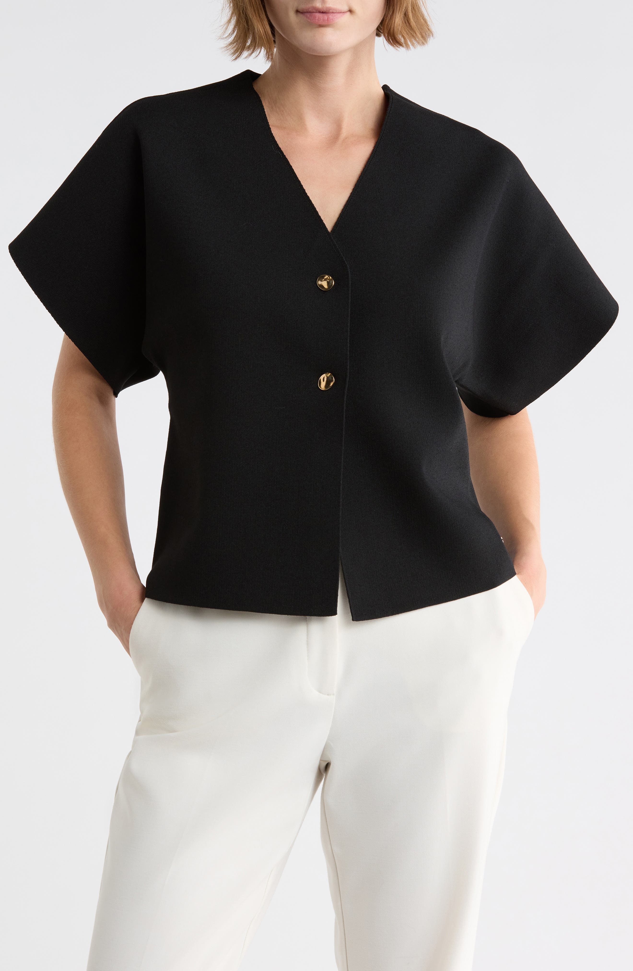Dolman Sleeve Button-Up Top