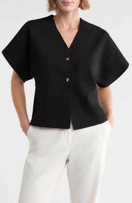 Dolman Sleeve Button-Up Top