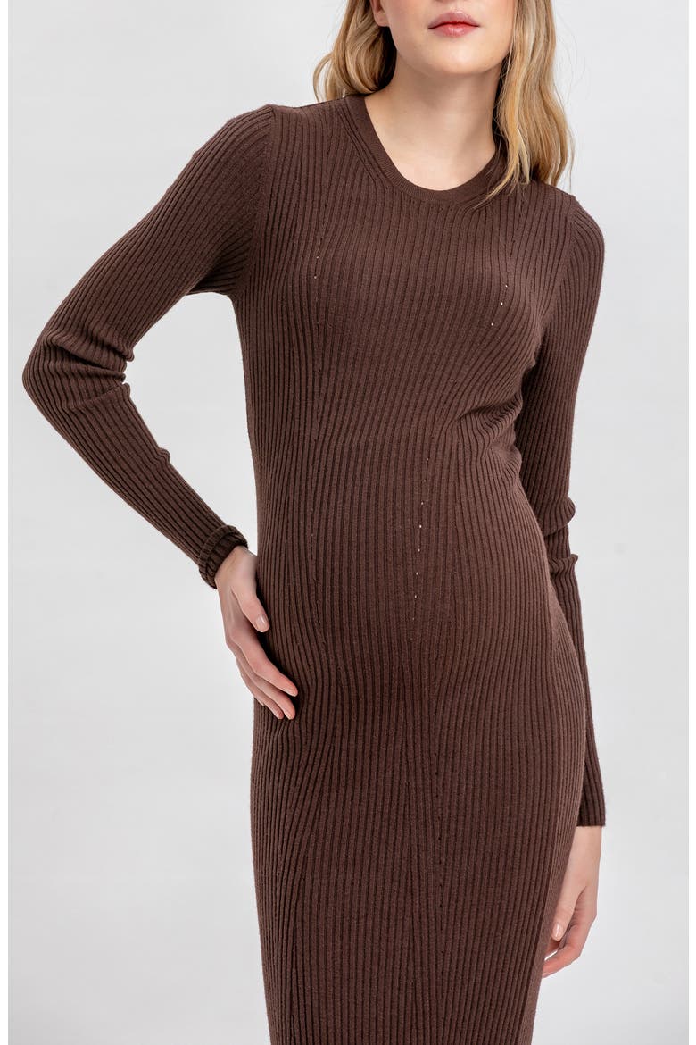 Stella Long Sleeve Rib Body-Con Maternity Dress, Alternate, color, MOKA