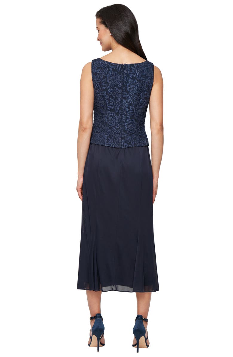 Alex Evenings Jacquard Cocktail Dress with Jacket, Alternate, color, Navy