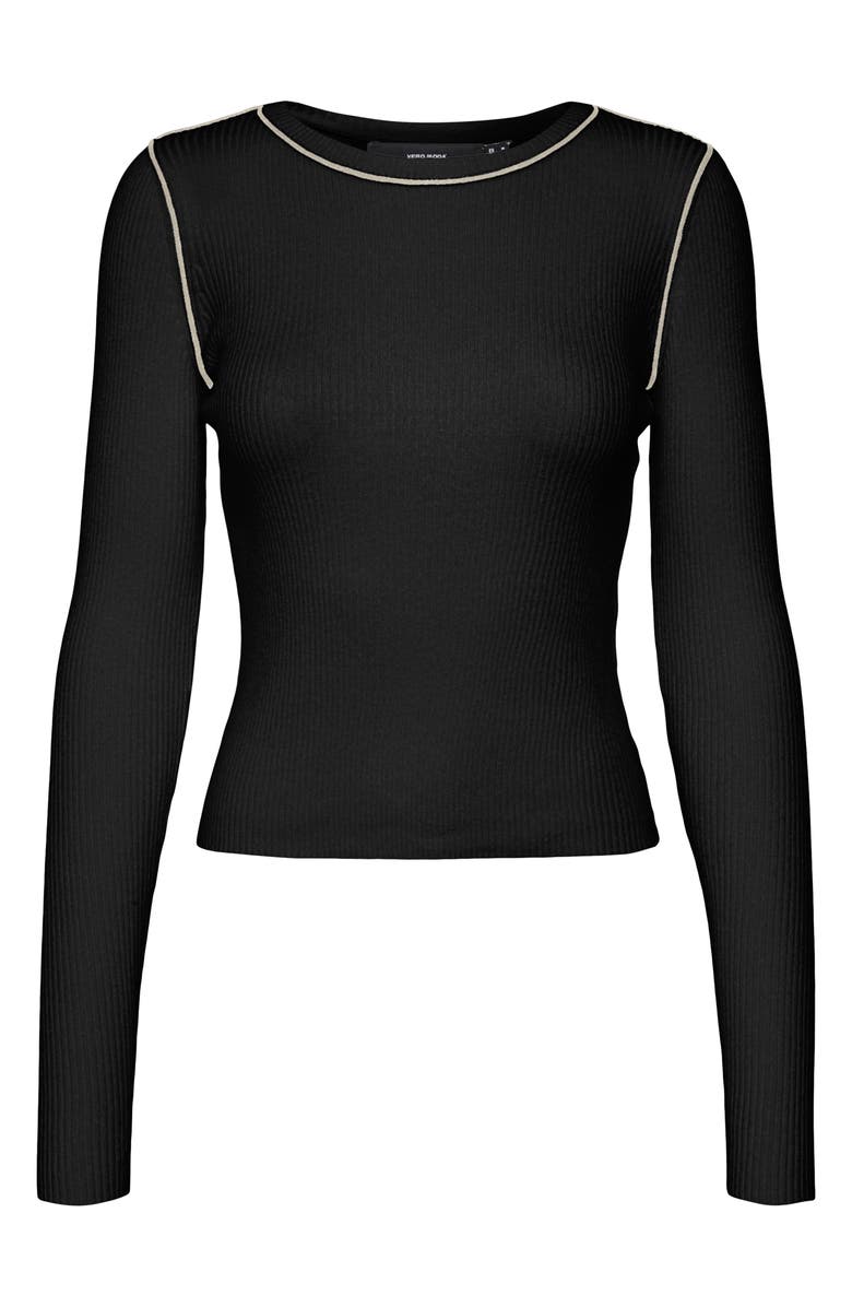 VERO MODA Kara Contrast Piping Long Sleeve Sweater Top, Main, color, Black Detail W Birc