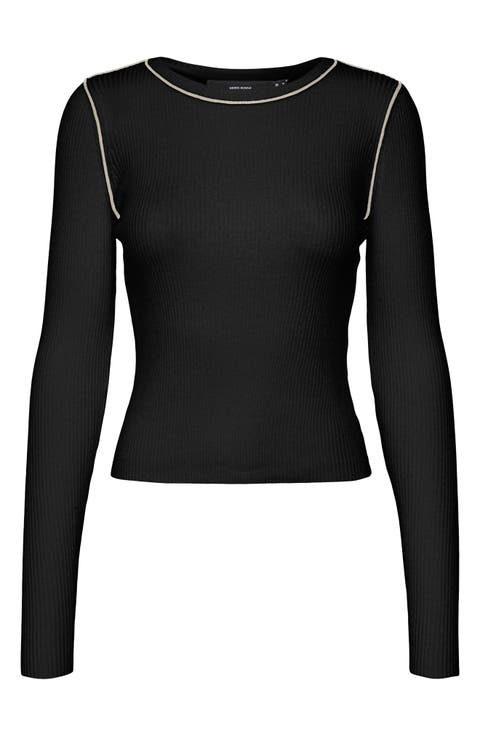 Kara Contrast Piping Long Sleeve Sweater Top